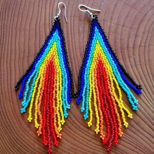 Fringe rainbow brick stitched beaded earings (hand made)